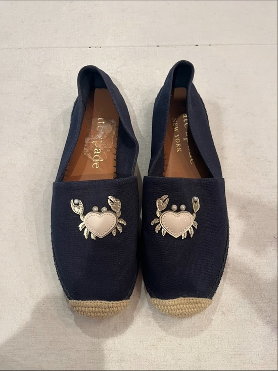 kate spade Shoes - Kate Spade Navy Canvas Espadrilles with Heart Crab Accent patches. GUC!